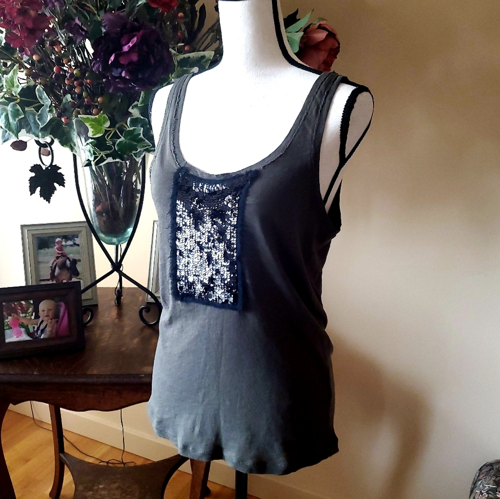 🥀VTG J.CREW Sequin Tuxedo Tank Cami Top Cami S